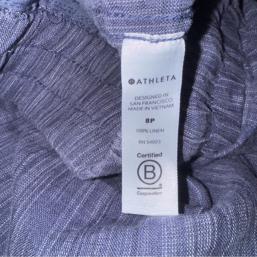 ATHLETA Cabo Linen Wide Leg Pants Blue Relaxed Resort wear Coastal grandma Sz 8 - Picture 8 of 14